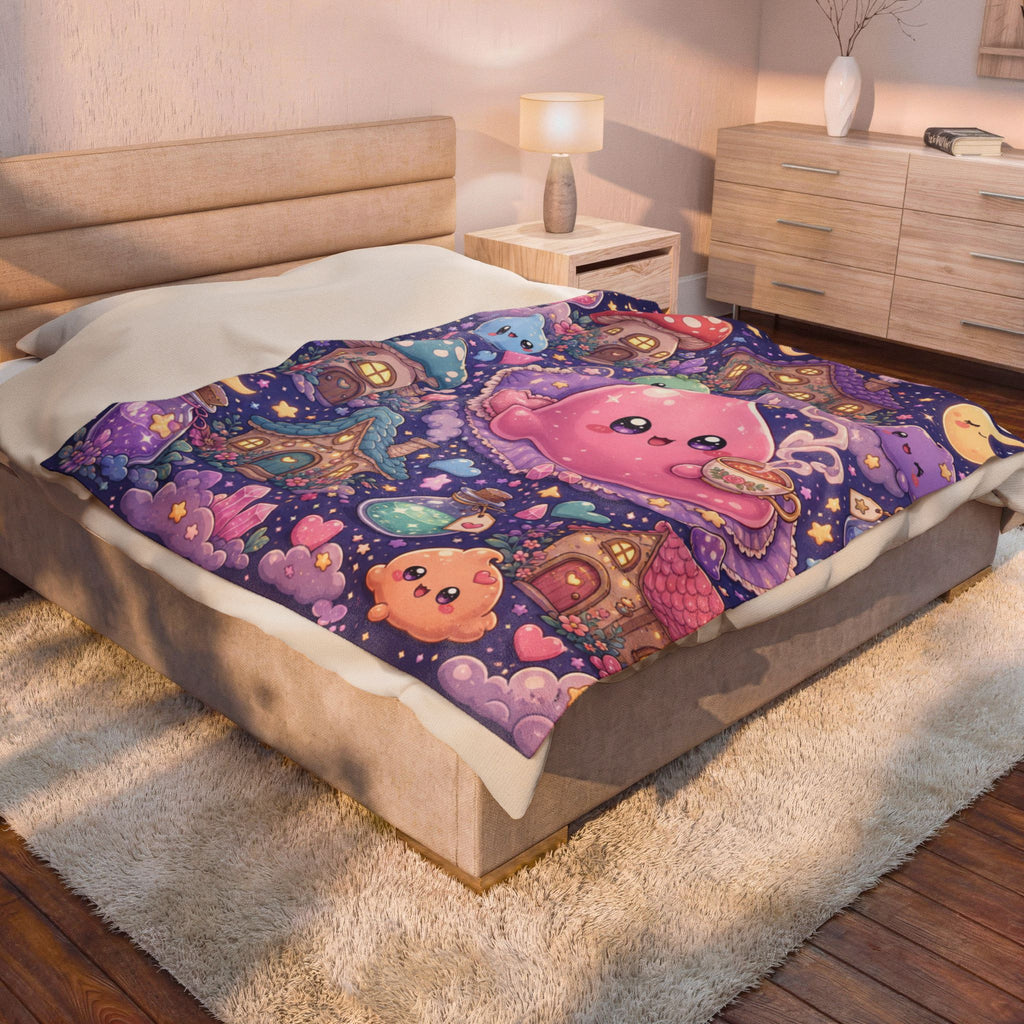 Kawaii Night Mushroom Slime — Velveteen Plush Blanket