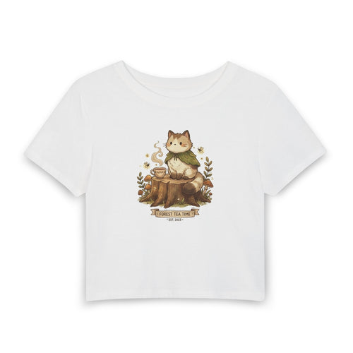 Cat Tea Time — Women's Crop T-Shirt