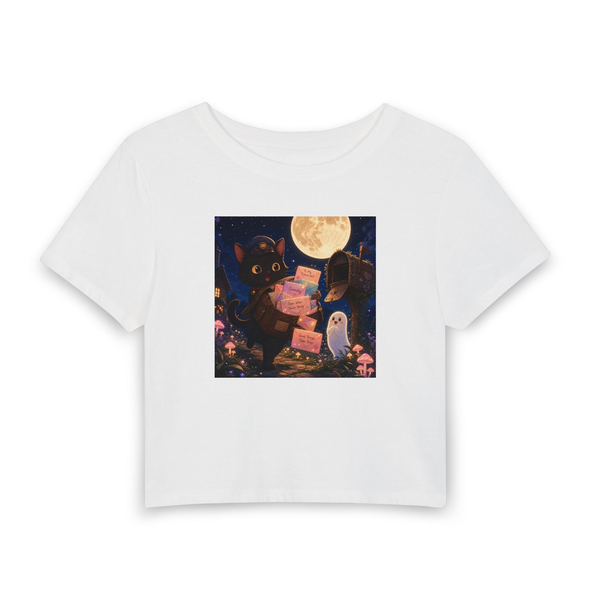 Midnight Mail Kitten — Women's Crop T-Shirt