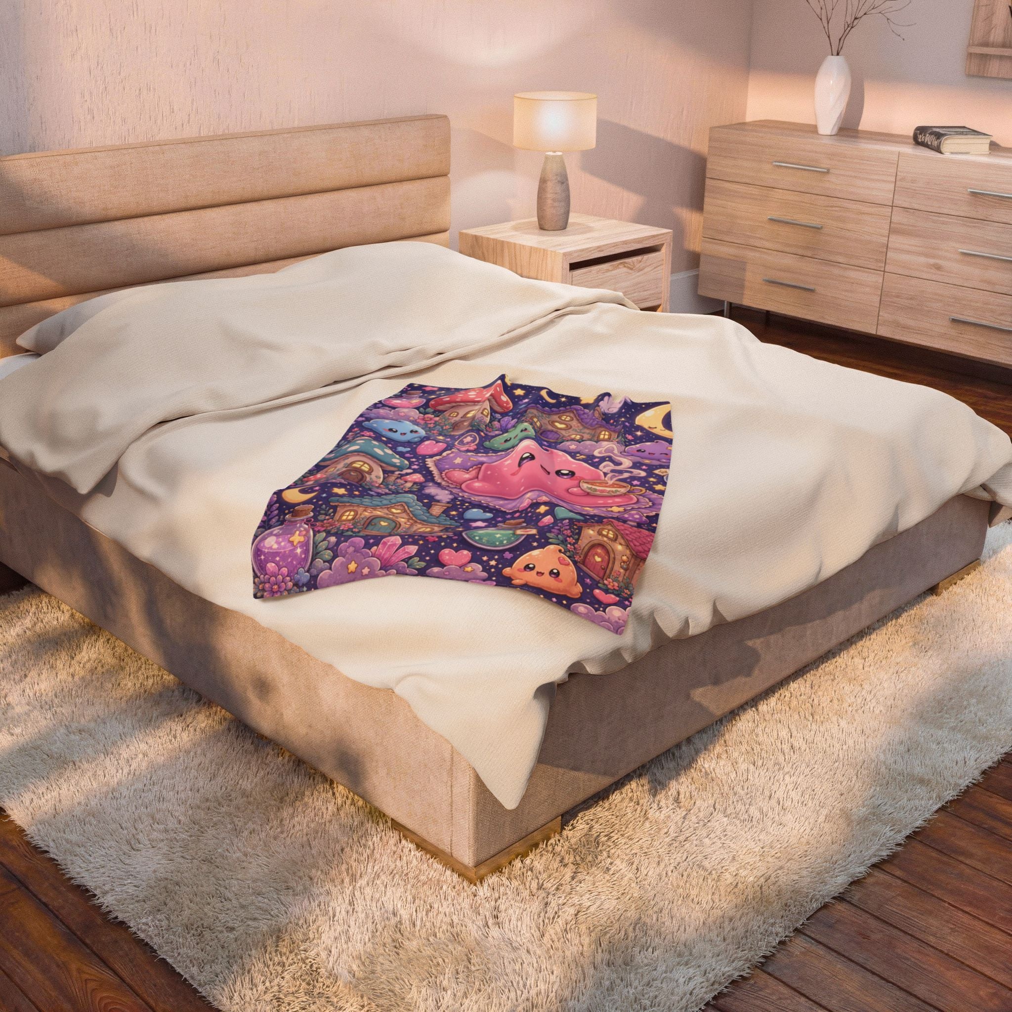 Kawaii Night Mushroom Slime — Velveteen Plush Blanket