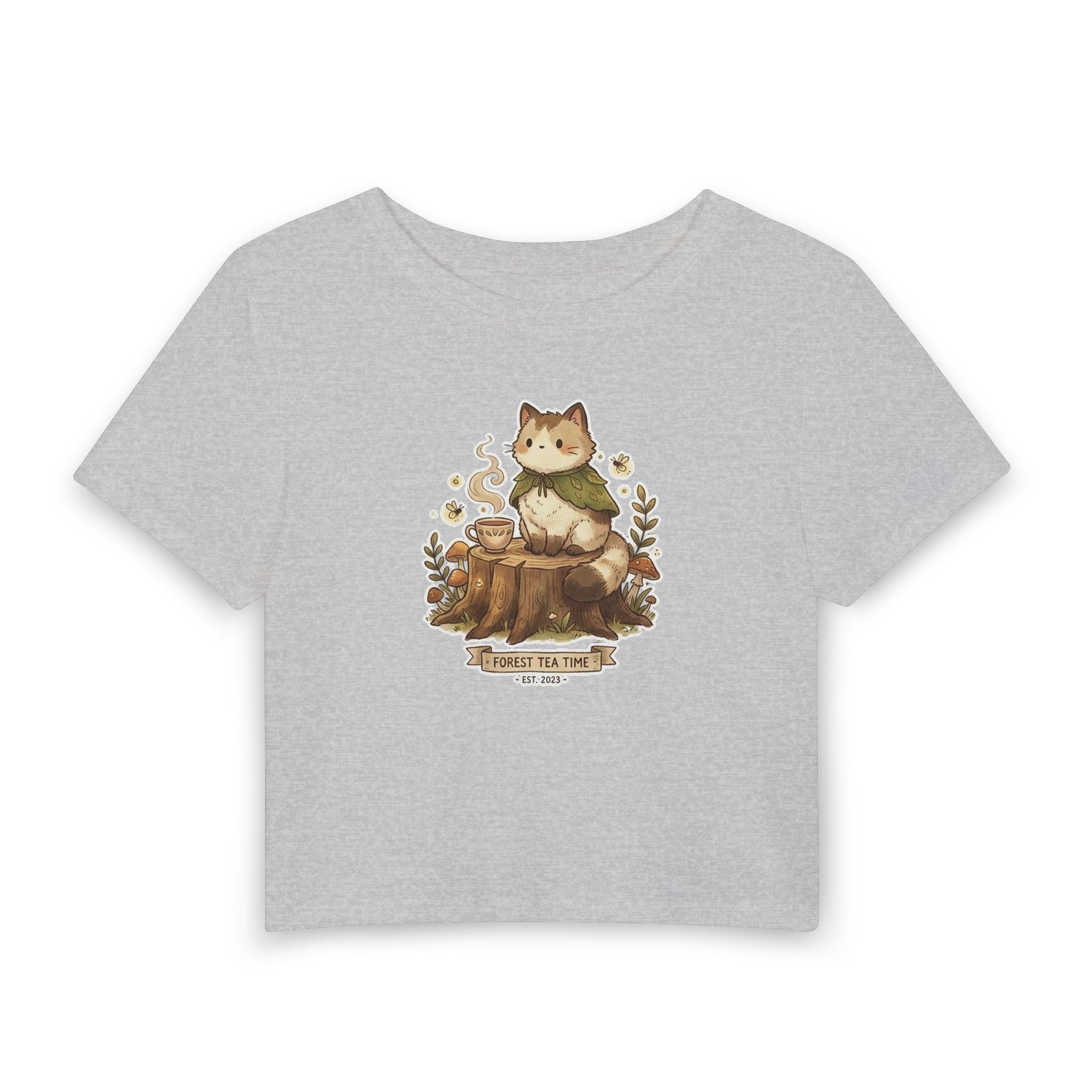 Cat Tea Time — Women's Crop T-Shirt