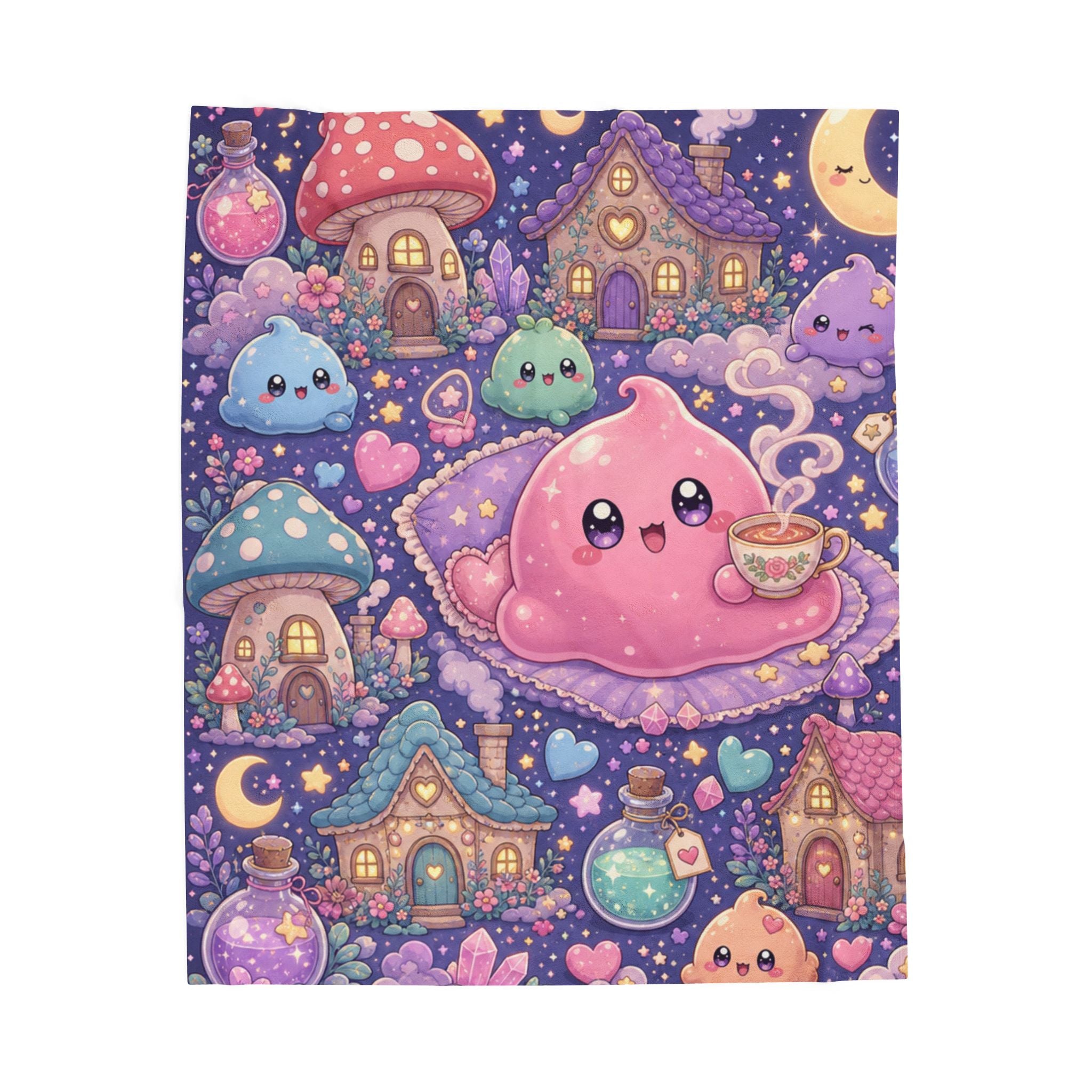 Kawaii Night Mushroom Slime — Velveteen Plush Blanket
