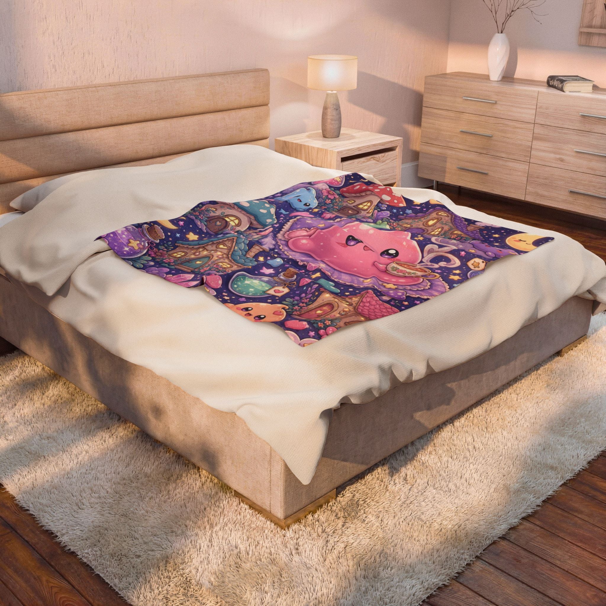 Kawaii Night Mushroom Slime — Velveteen Plush Blanket