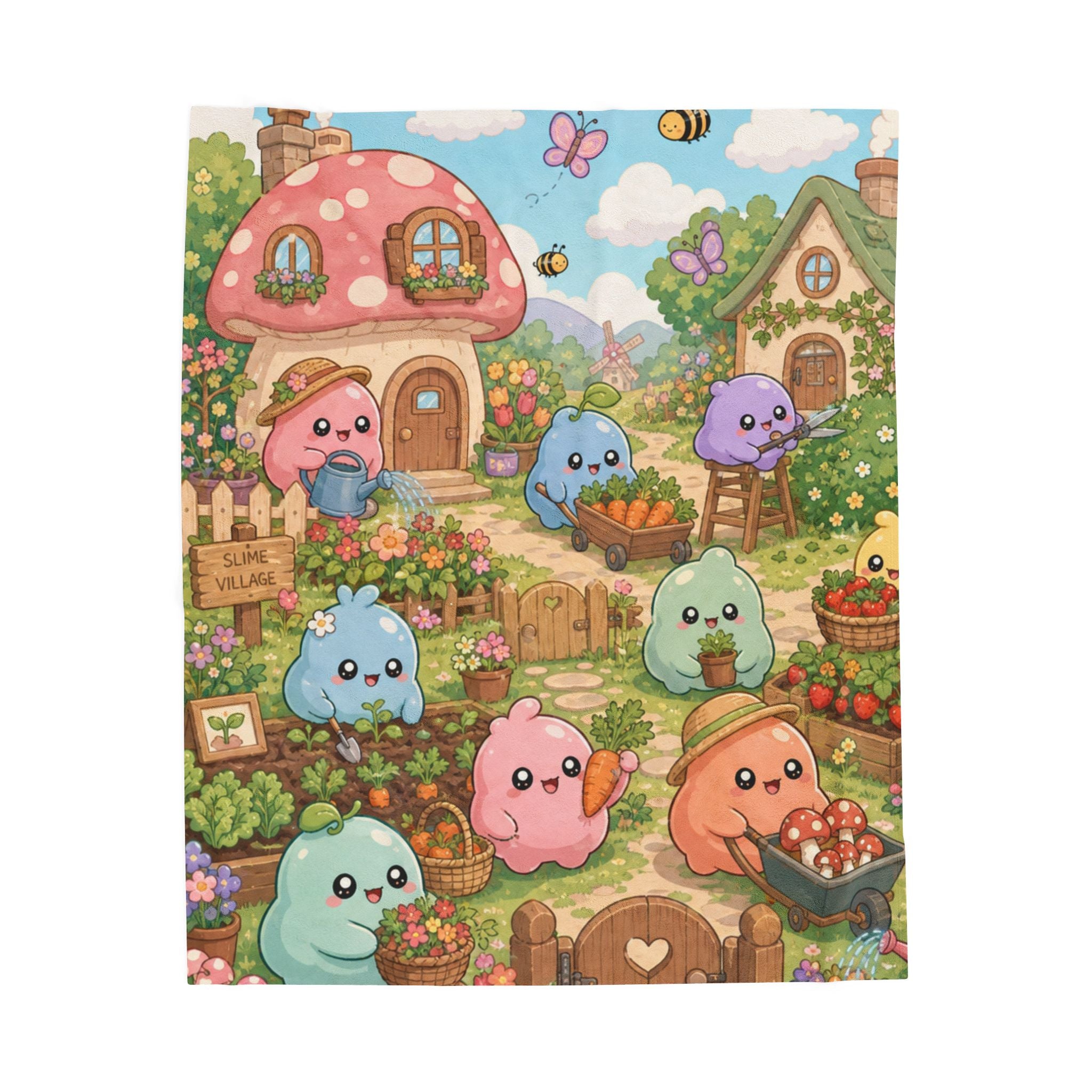 Cute Slime Garden — Velveteen Plush Blanket