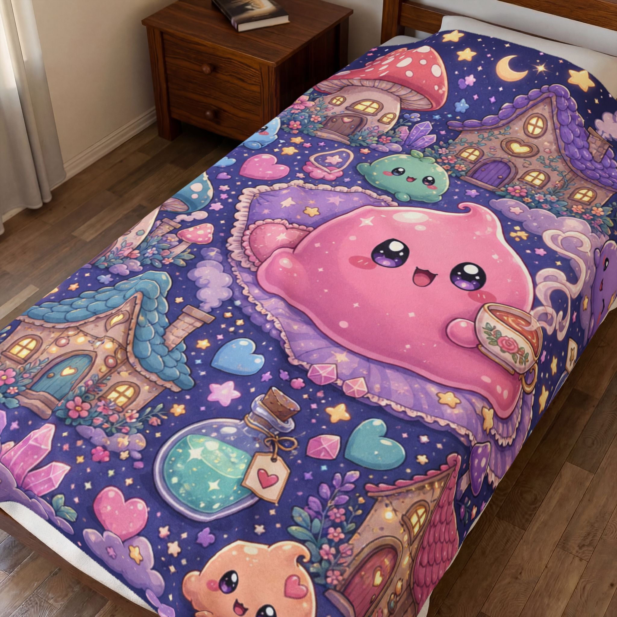 Kawaii Night Mushroom Slime — Velveteen Plush Blanket