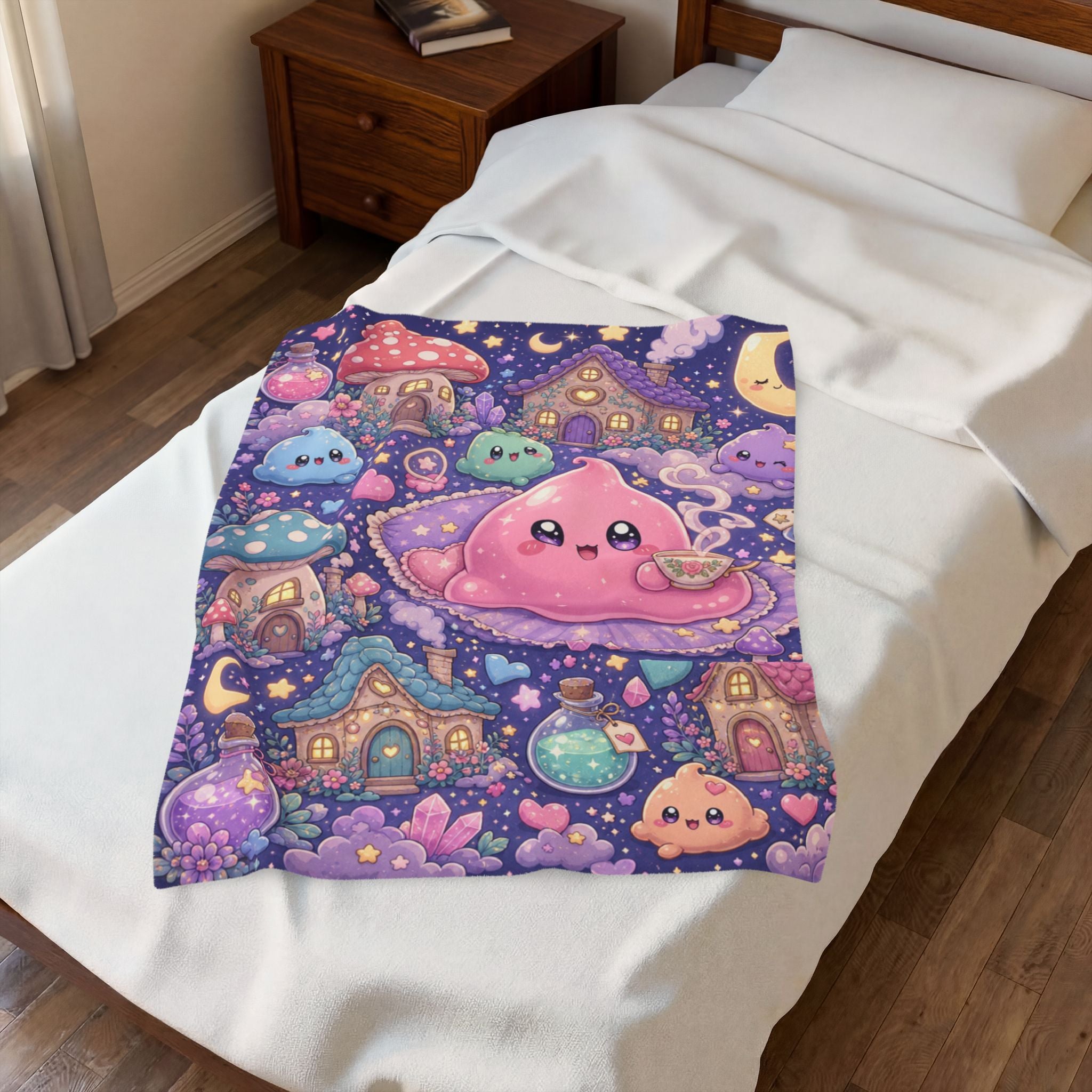 Kawaii Night Mushroom Slime — Velveteen Plush Blanket