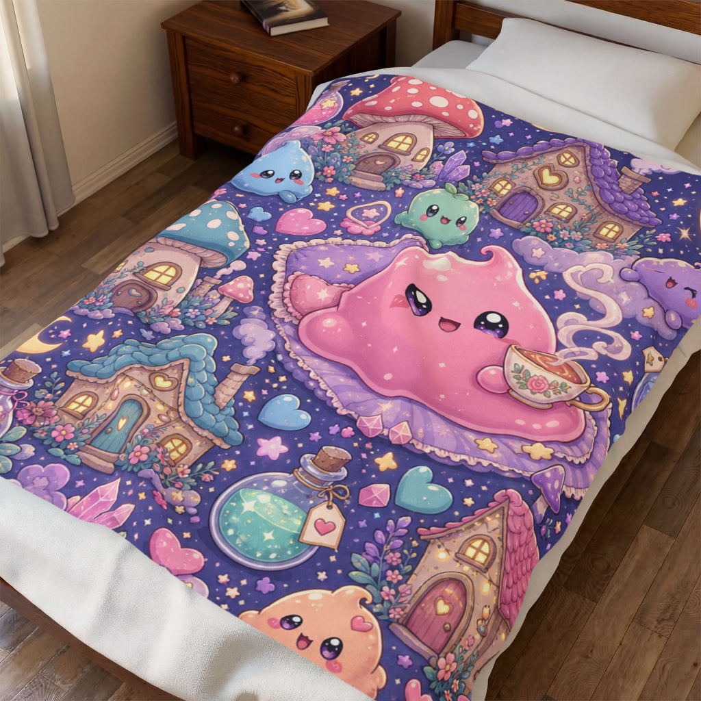 Kawaii Night Mushroom Slime — Velveteen Plush Blanket