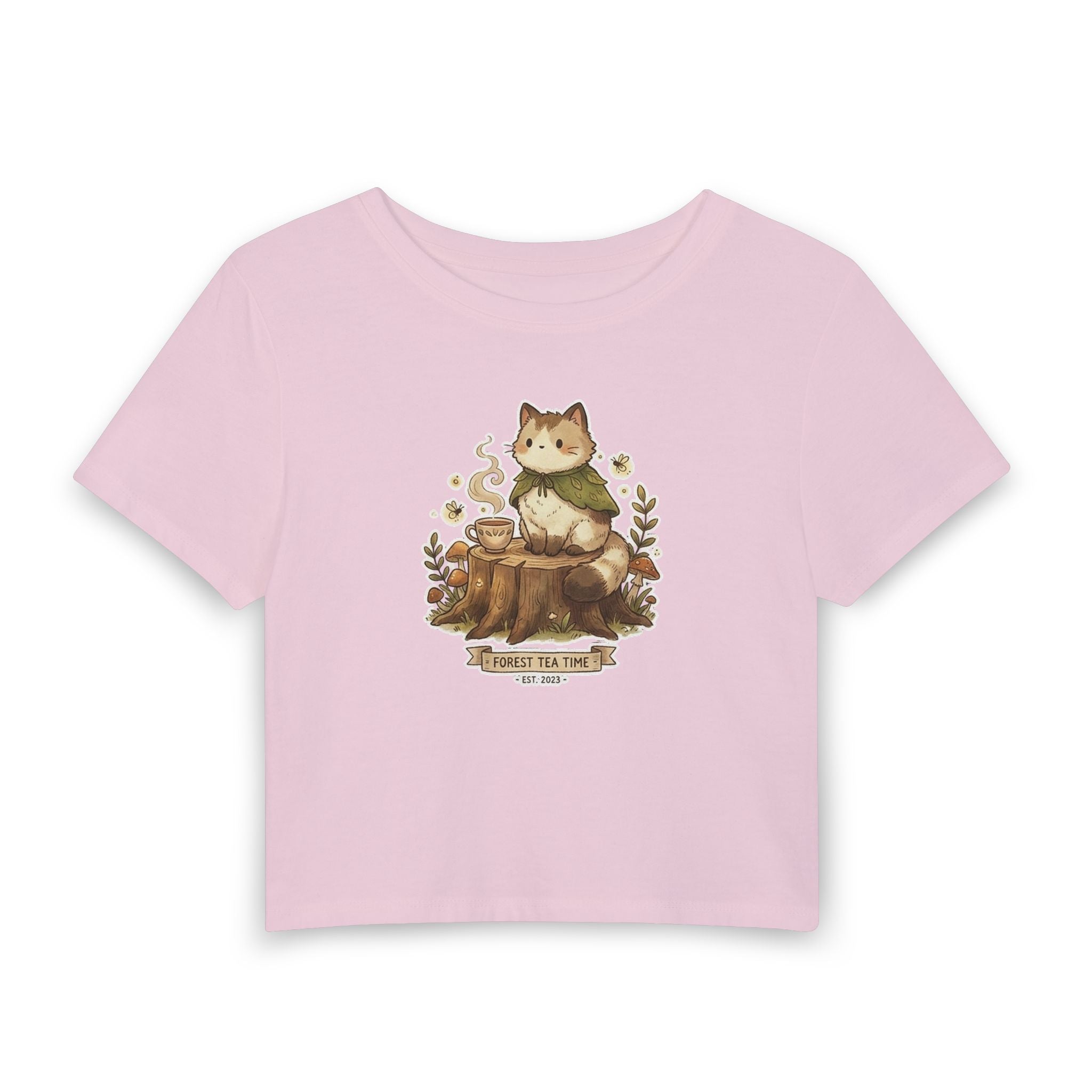 Cat Tea Time — Women's Crop T-Shirt